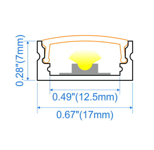 Aluminium LED Profile 17x7mm Surface Mount XD1707