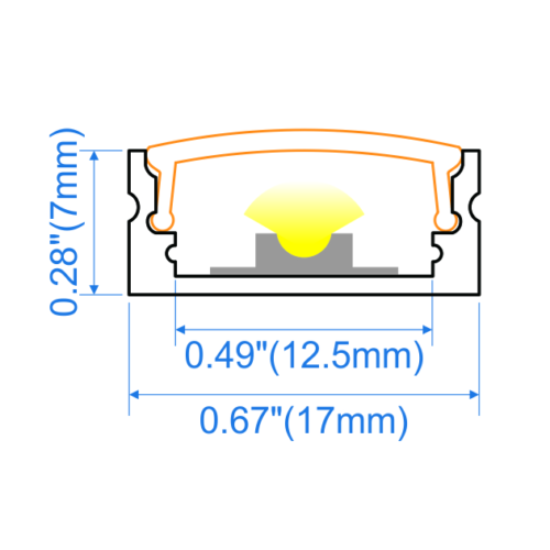 Aluminium LED Profile 17x7mm Surface Mount XD1707