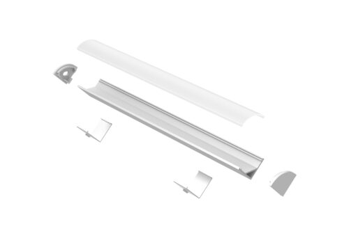 Aluminium LED corner profile 16x16mm with curved opal diffuser for 45 degree corner cabinetry and architectural lighting