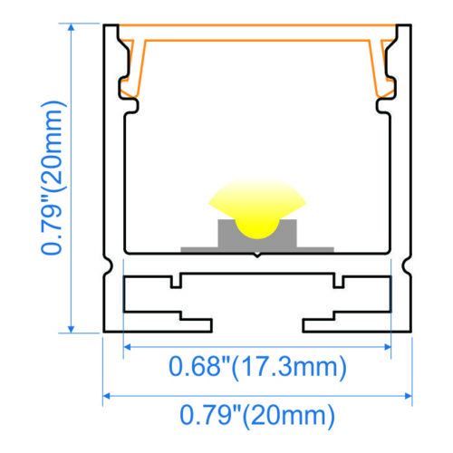 Surface mounted aluminium LED profile 20x20mm with opal diffuser for cabinetry and architectural linear lighting