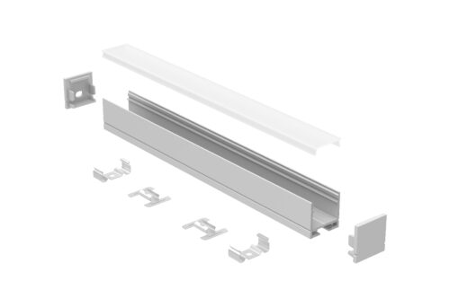 Surface mounted aluminium LED profile 20x20mm with opal diffuser for cabinetry and architectural linear lighting