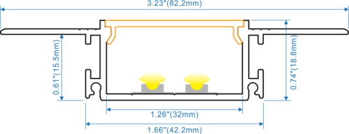 Lightrail_XD3219TR_trimless_recessed_led_profile_83x18_line_diagram