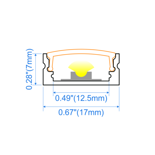 Surface mounted aluminium LED profile 17x7mm with opal diffuser for shallow cabinetry and linear lighting applications