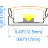 Surface mounted aluminium LED profile 17x7mm with opal diffuser for shallow cabinetry and linear lighting applications