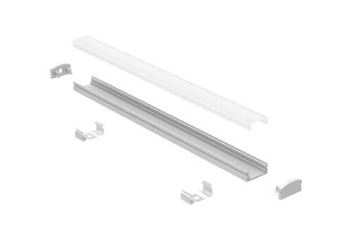 Surface mounted aluminium LED profile 17x7mm with opal diffuser for shallow cabinetry and linear lighting applications