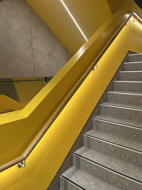 Lightrail_American_Oak_LED_handrail_sytstem_with_Blackline_BL11_McDonalds_town_hall_Melbourne