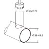 Diagram showing a 26mm drill bit for installing the LightrailPOD26 LED handrail light in handrails.