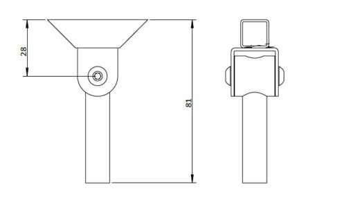Dimension diagram of the 1414PTSA adjustable hollow post top stem for LED lighting.