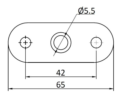 Top view dimension diagram of the SDL3850 curved saddle for handrail brackets.