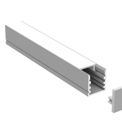 Lightrail XD1415 LED Surface Profile 14x15mm with opal diffuser and end cap.