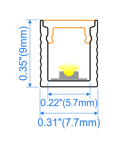 Surface mounted aluminium LED profile 8x9mm with opal diffuser for compact joinery and furniture lighting applications