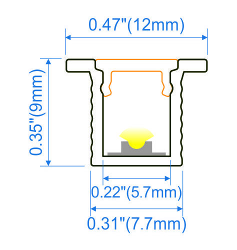 Recessed aluminium LED profile 12x9mm with opal diffuser for flush joinery and cabinetry lighting