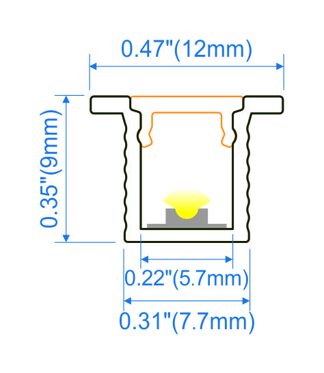 Recessed aluminium LED profile 12x9mm with opal diffuser for flush joinery and cabinetry lighting