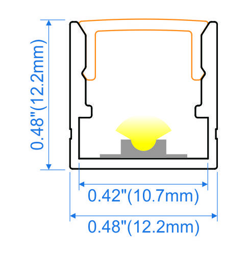 Surface mounted aluminium LED profile 12x12mm with opal diffuser for joinery and architectural lighting