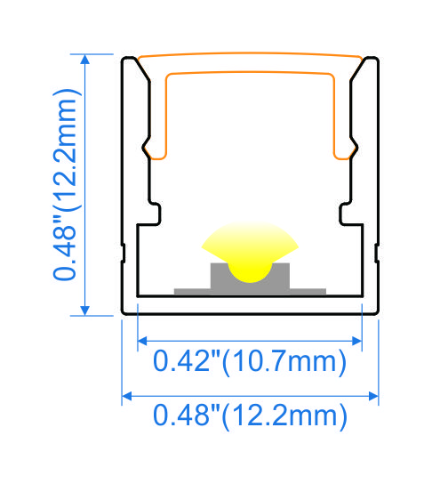 Surface mounted aluminium LED profile 12x12mm with opal diffuser for joinery and architectural lighting