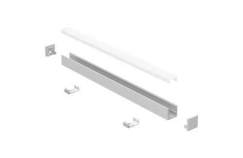 Surface mounted aluminium LED profile 12x12mm with opal diffuser for joinery and architectural lighting