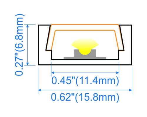 Surface mounted aluminium LED profile 16x7mm with opal diffuser for cabinetry and architectural linear lighting
