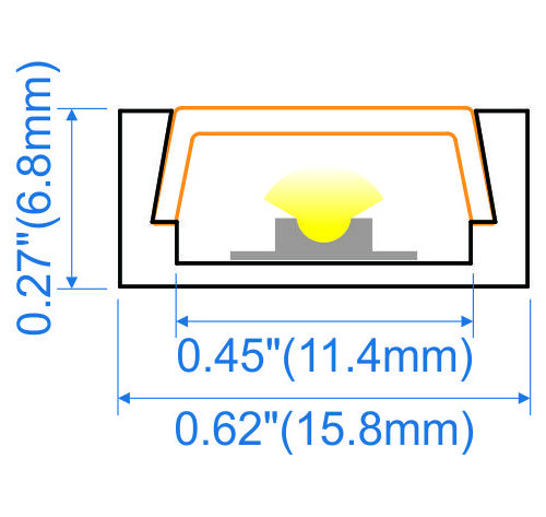 Surface mounted aluminium LED profile 16x7mm with opal diffuser for cabinetry and architectural linear lighting