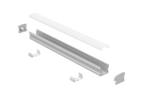 Surface mounted aluminium LED profile 17x16mm with opal diffuser for cabinetry and architectural linear lighting