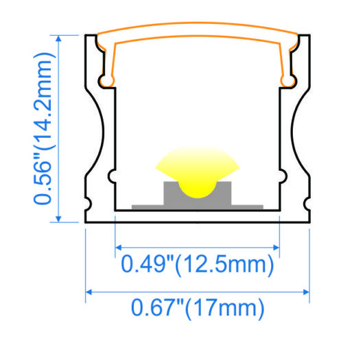 Surface mounted aluminium LED profile 17x16mm with opal diffuser for cabinetry and architectural linear lighting