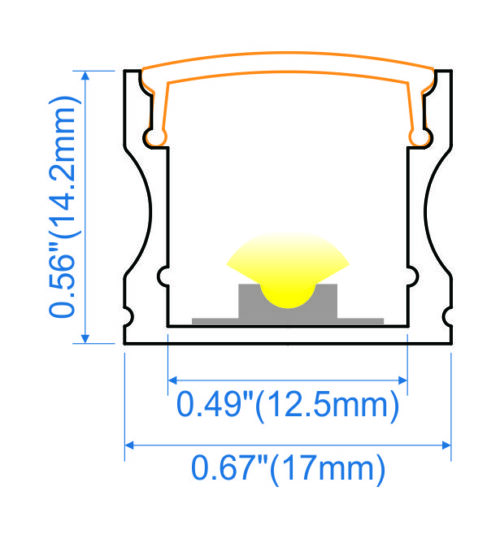 Surface mounted aluminium LED profile 17x16mm with opal diffuser for cabinetry and architectural linear lighting