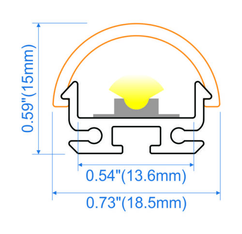 XD1815 18x15mm aluminium LED profile with curved opal diffuser and accessories