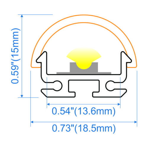 XD1815 18x15mm aluminium LED profile with curved opal diffuser and accessories
