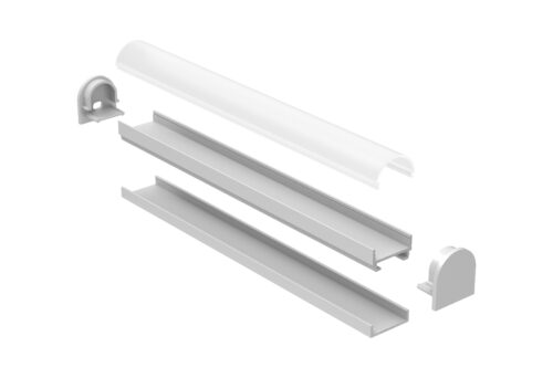 Surface mounted aluminium LED profile 19x20mm with curved opal diffuser for commercial and architectural lighting