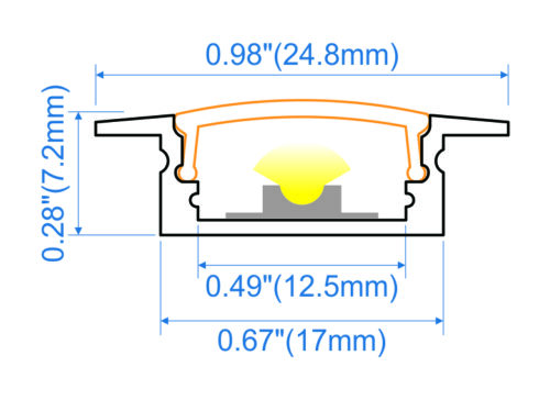 Recessed aluminium LED profile 25x7mm with opal diffuser for flush joinery and cabinetry lighting applications