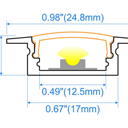 Recessed aluminium LED profile 25x7mm with opal diffuser for flush joinery and cabinetry lighting applications