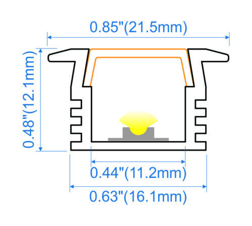XD2312R recessed LED aluminium profile 23x12mm with opal polycarbonate diffuser, end caps and clips for flush-mounted linear lighting