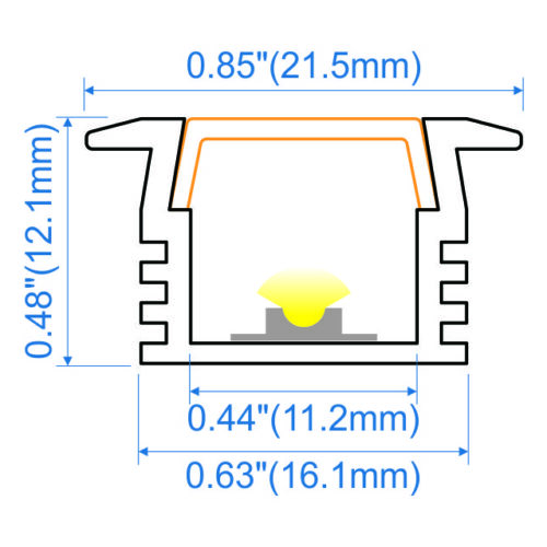 XD2312R recessed LED aluminium profile 23x12mm with opal polycarbonate diffuser, end caps and clips for flush-mounted linear lighting