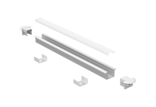 XD2312R recessed LED aluminium profile 23x12mm with opal polycarbonate diffuser, end caps and clips for flush-mounted linear lighting
